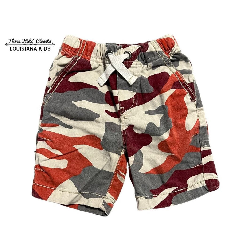 Mini Boden 1-1.5Y Red & Grey Camouflage Shorts